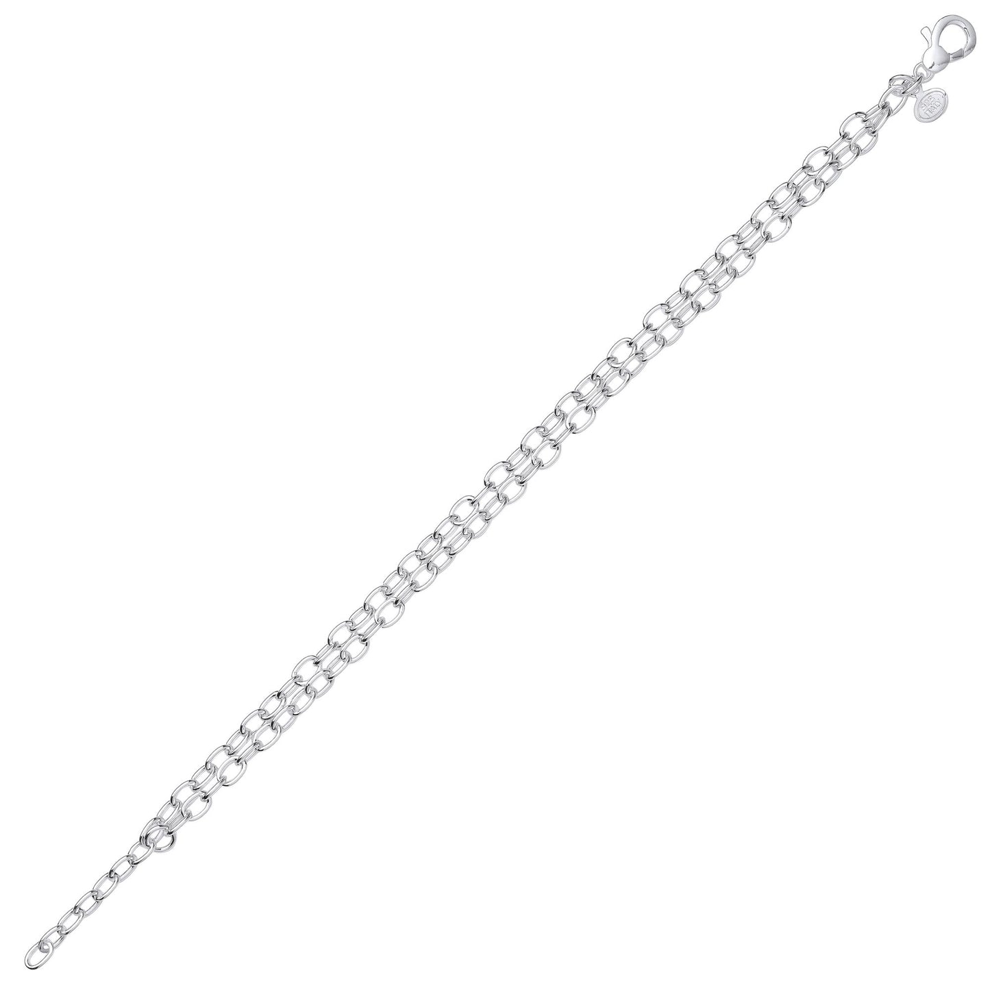 Silver  Double Strand Oval Belcher Rolo Chain Bracelet 4mm 7.5" - GVB516