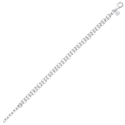 Silver  Double Strand Oval Belcher Rolo Chain Bracelet 4mm 7.5" - GVB516