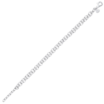 Silver  Double Strand Oval Belcher Rolo Chain Bracelet 4mm 7.5" - GVB516