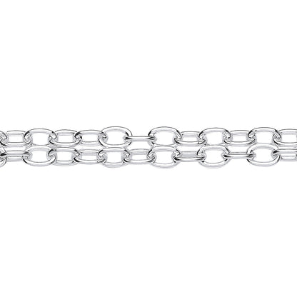 Silver  Double Strand Oval Belcher Rolo Chain Bracelet - GVB516