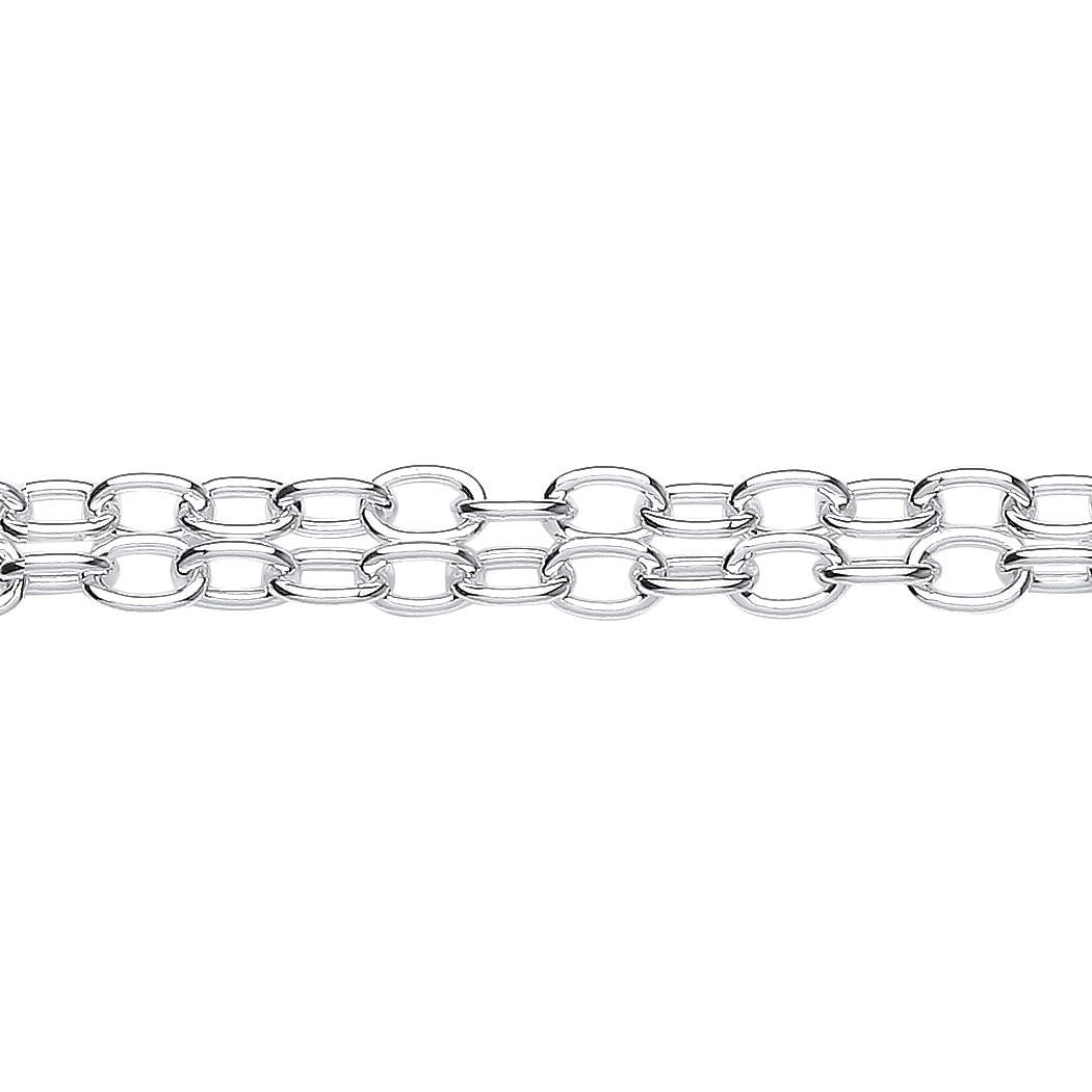Silver  Double Strand Oval Belcher Rolo Chain Bracelet 4mm 7.5" - GVB516