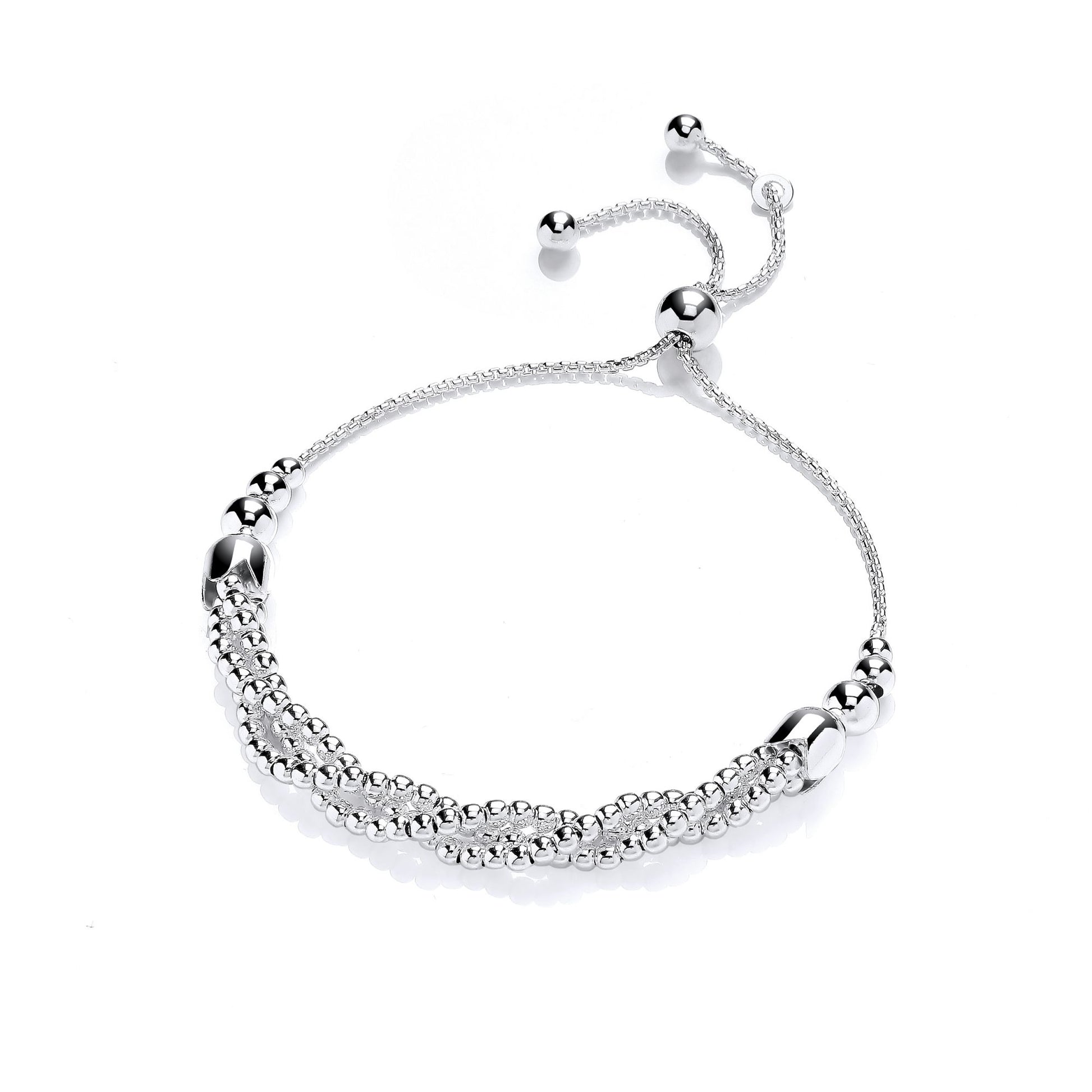 Silver  Twisted Helix Bead Popcorn Adjustable Slider Bracelet - GVB518