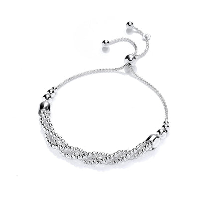 Silver  Twisted Helix Bead Popcorn Adjustable Slider Bracelet - GVB518