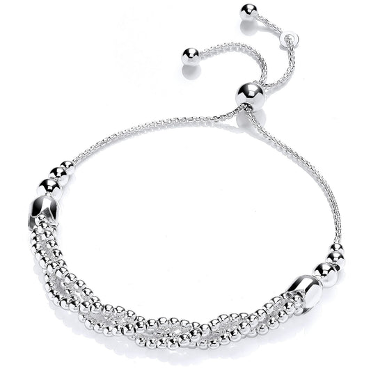 Silver Twisted Helix Bead Popcorn Adjustable Slider Bracelet - GVB518