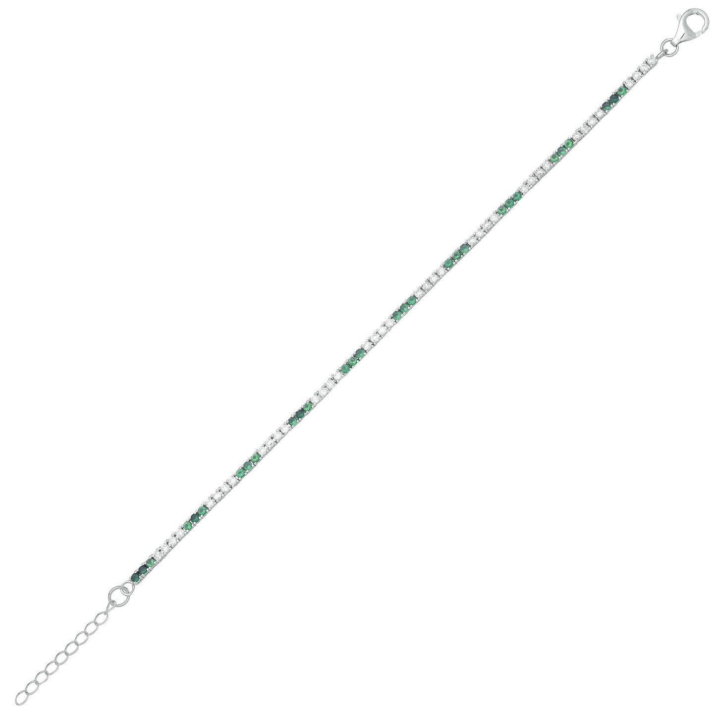 Silver  Green CZ Eternity Stripes Tennis Bracelet 2mm 8.25" - GVB521EM