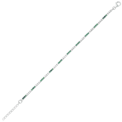 Silver  Green CZ Eternity Stripes Tennis Bracelet 2mm 8.25" - GVB521EM