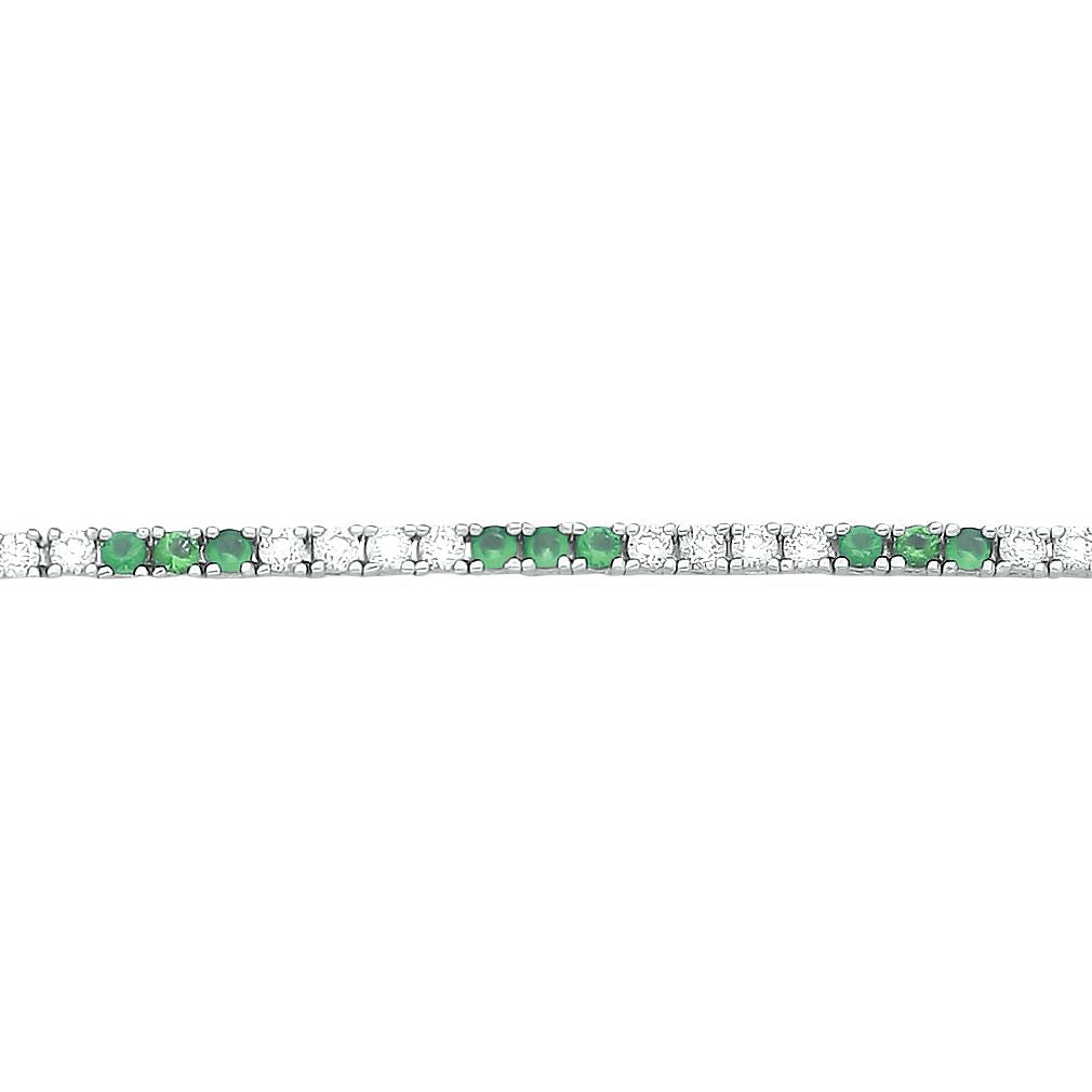 Silver  Green CZ Eternity Stripes Tennis Bracelet 2mm 8.25" - GVB521EM