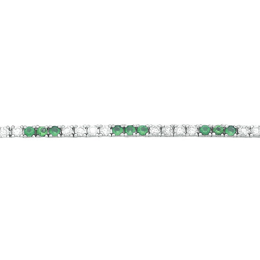 Silver  Green CZ Eternity Stripes Tennis Bracelet 2mm 8.25" - GVB521EM