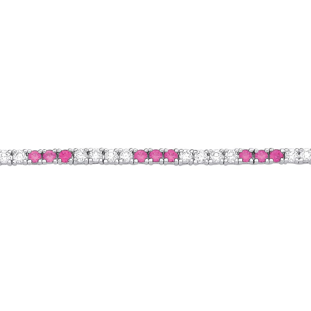Silver  Red CZ Eternity Stripes Tennis Bracelet 2mm 8.25" - GVB521RU