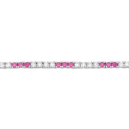 Silver  Red CZ Eternity Stripes Tennis Bracelet 2mm 8.25" - GVB521RU
