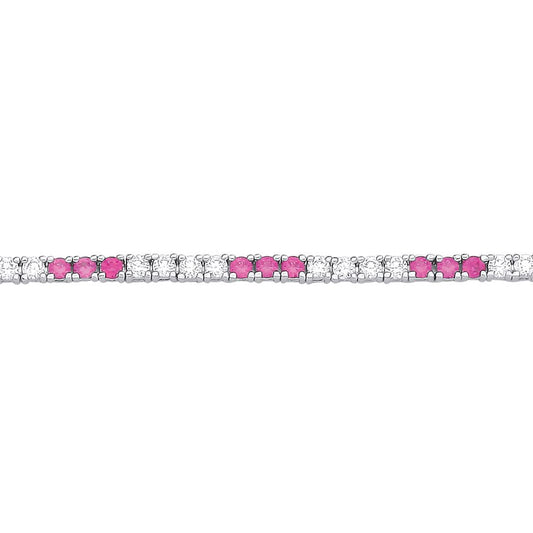 Silver  Red CZ Eternity Stripes Tennis Bracelet 2mm 8.25" - GVB521RU