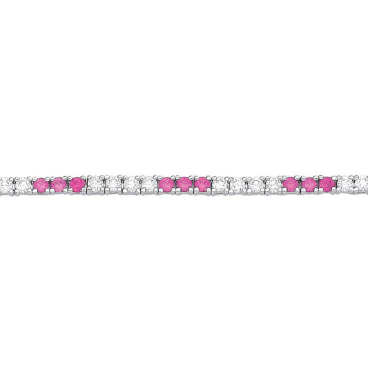 Silver  Red CZ Eternity Stripes Tennis Bracelet 2mm 8.25" - GVB521RU
