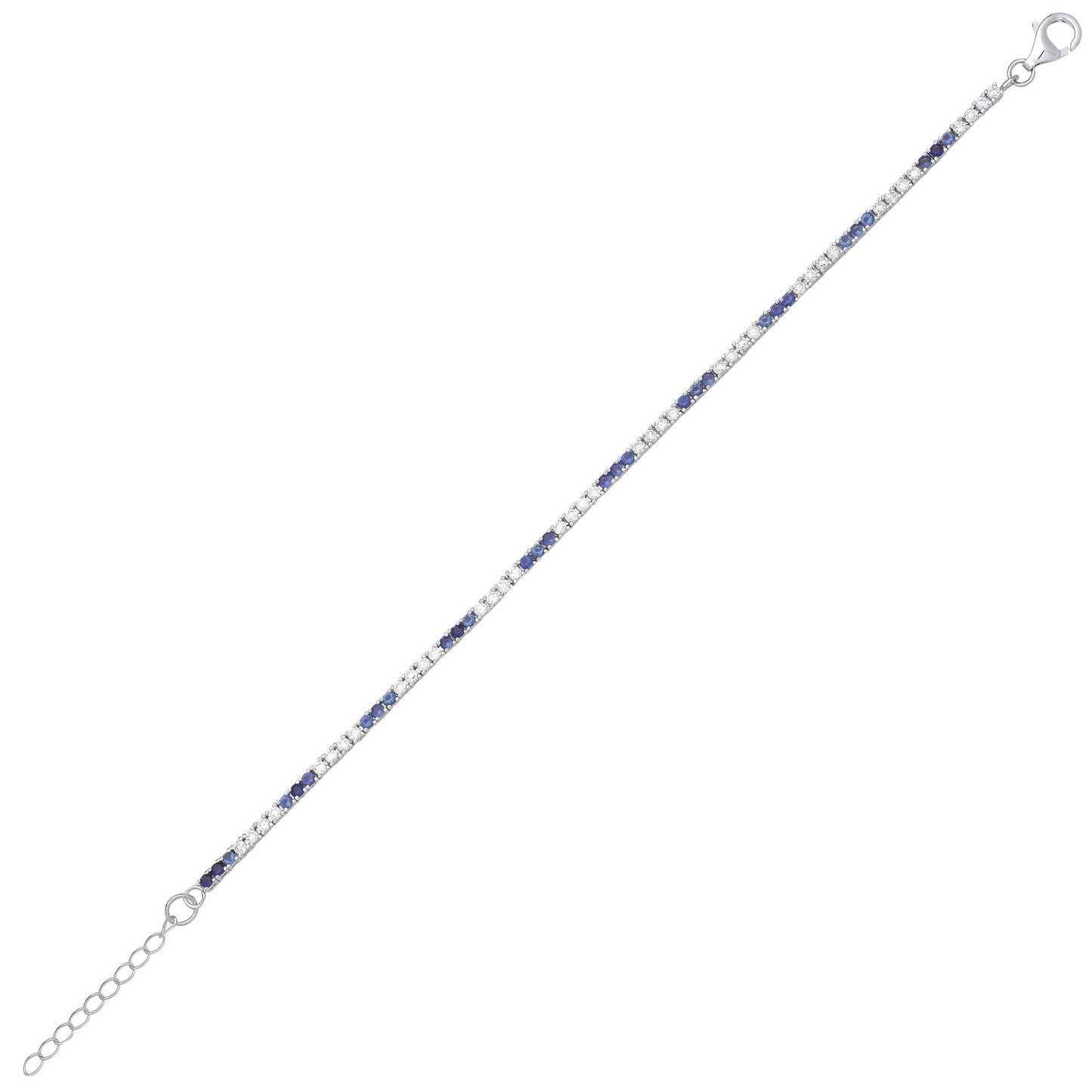 Silver  Blue CZ Eternity Stripes Tennis Bracelet 2mm 8.25" - GVB521SAP