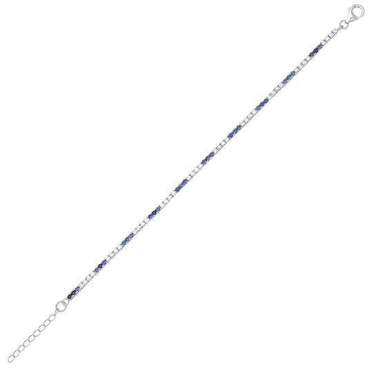 Silver  Blue CZ Eternity Stripes Tennis Bracelet 2mm 8.25" - GVB521SAP