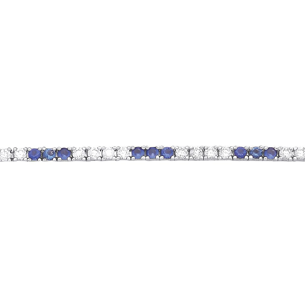 Silver  Blue CZ Eternity Stripes Tennis Bracelet 2mm 8.25" - GVB521SAP