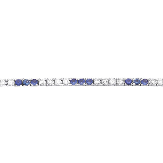 Silver  Blue CZ Eternity Stripes Tennis Bracelet 2mm 8.25" - GVB521SAP