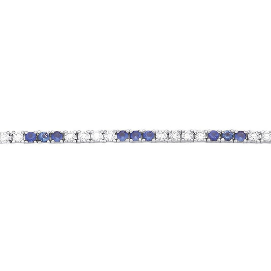 Silver  Blue CZ Eternity Stripes Tennis Bracelet 2mm 8.25" - GVB521SAP