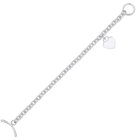 Silver  Oval Belcher Heart Boomerang T-Bar Toggle Bracelet 7.5" - GVB523