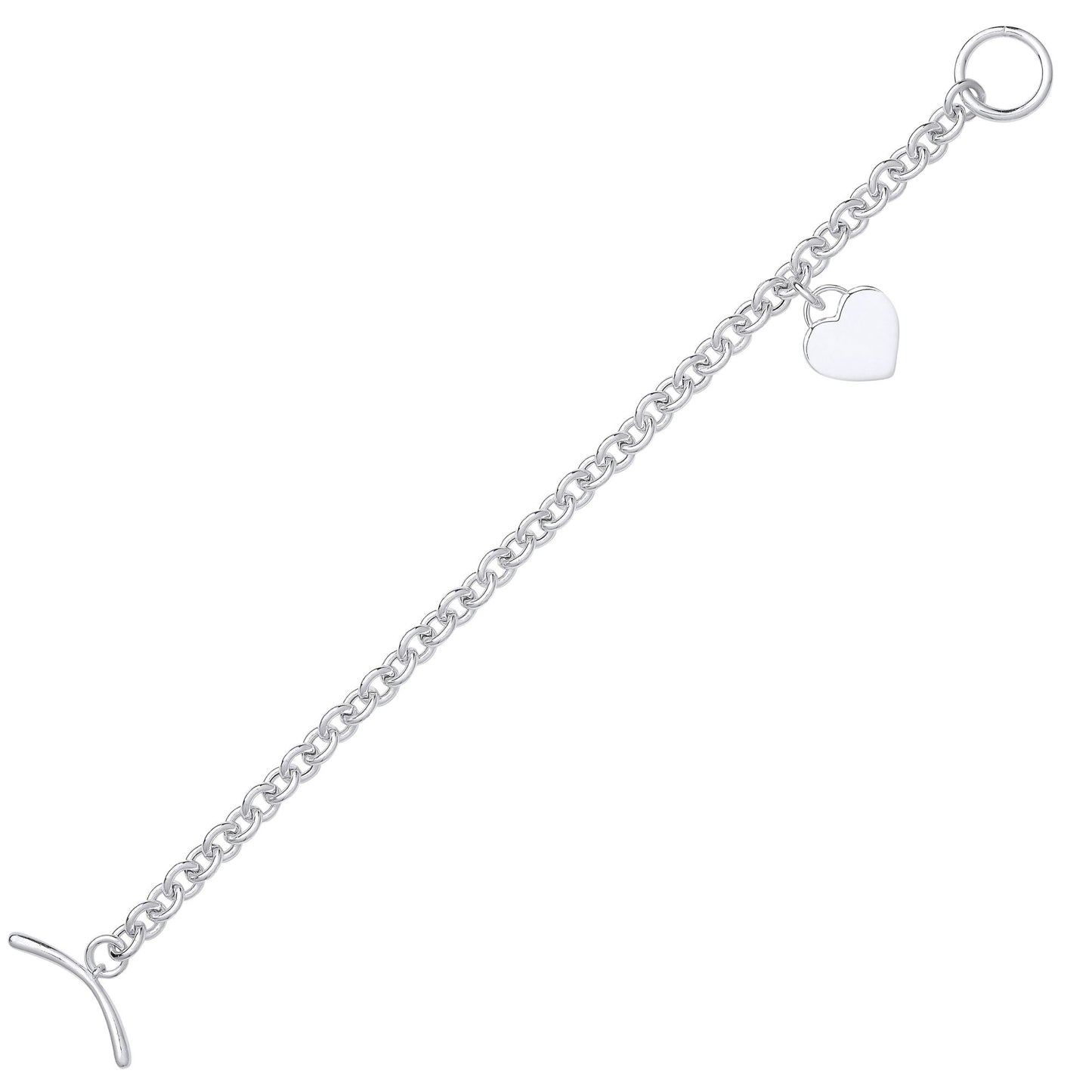 Silver  Oval Belcher Heart Boomerang T-Bar Toggle Bracelet 7.5" - GVB523