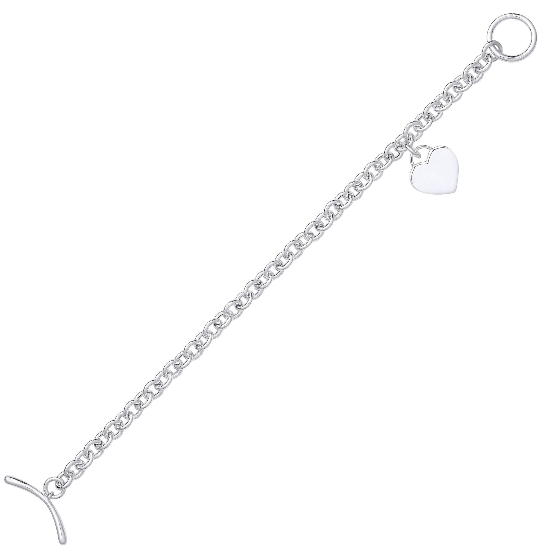 Silver  Oval Belcher Heart Boomerang T-Bar Toggle Bracelet 7.5" - GVB523