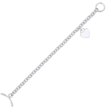 Silver  Oval Belcher Heart Boomerang T-Bar Toggle Bracelet 7.5" - GVB523