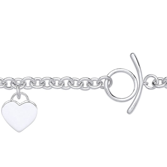 Silver  Oval Belcher Heart Boomerang T-Bar Toggle Bracelet 7.5" - GVB523