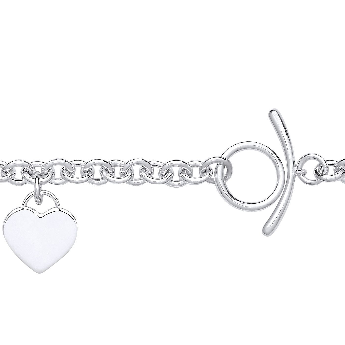 Silver  Oval Belcher Heart Boomerang T-Bar Toggle Bracelet 7.5" - GVB523