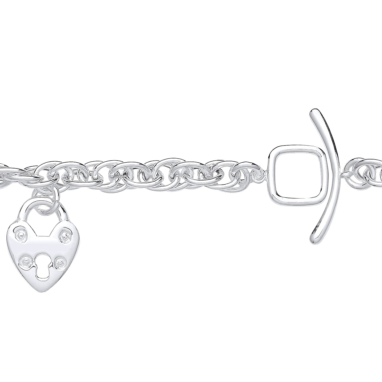 Silver  Prince of Wales Love Heart Padlock T-Bar Toggle Bracelet - GVB524