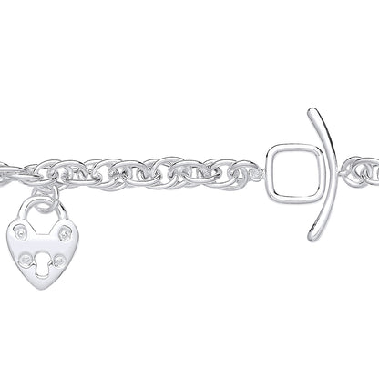 Silver  Prince of Wales Love Heart Padlock T-Bar Toggle Bracelet - GVB524