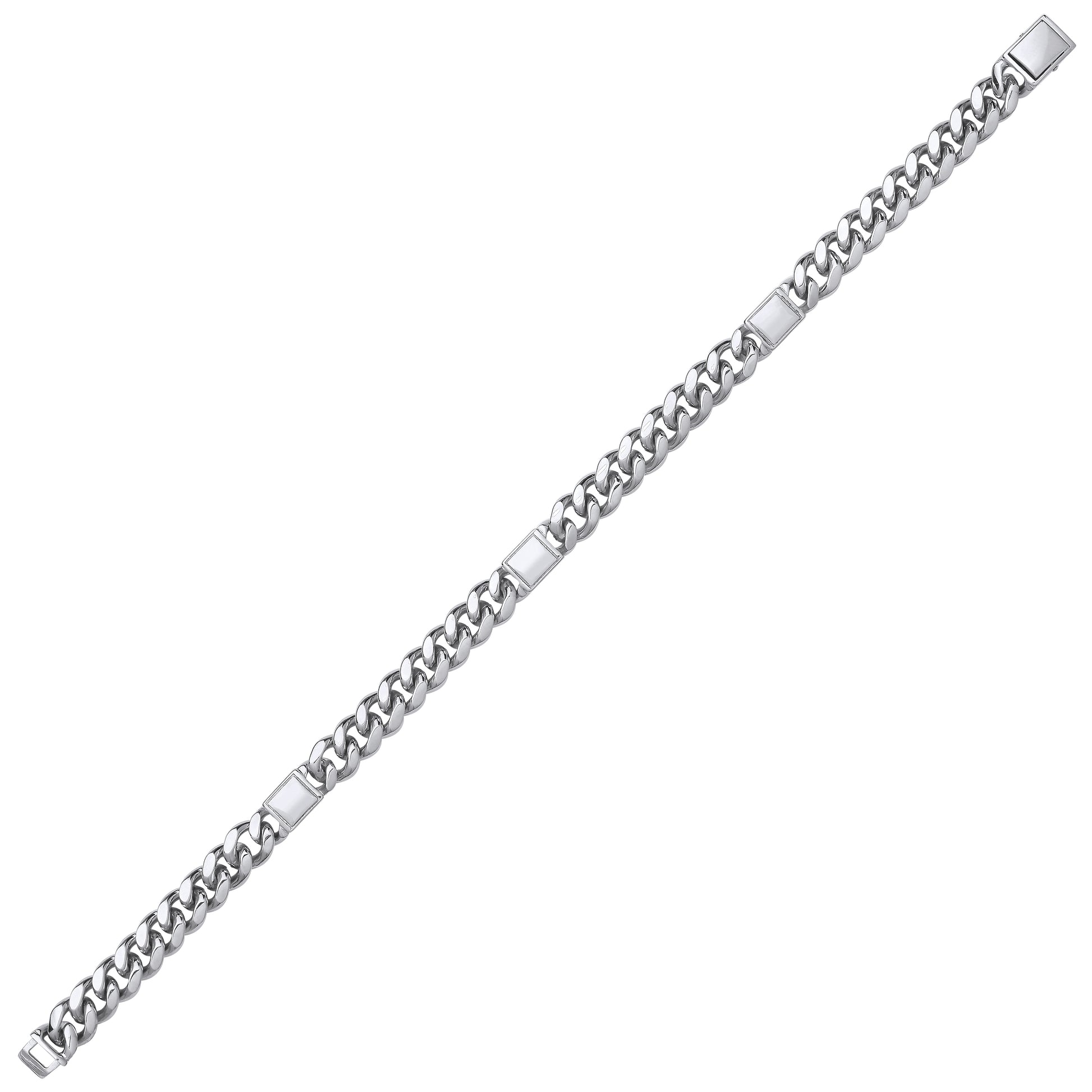 Mens Silver  Square ID Bar Cuban Curb Link Chain Bracelet 8mm 8.5" - GVB528