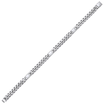 Mens Silver  Square ID Bar Cuban Curb Link Chain Bracelet 8mm 8.5" - GVB528