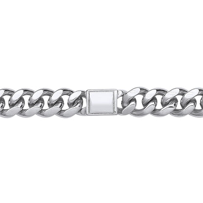 Mens Silver  Square ID Bar Cuban Curb Link Chain Bracelet 8mm 8.5" - GVB528