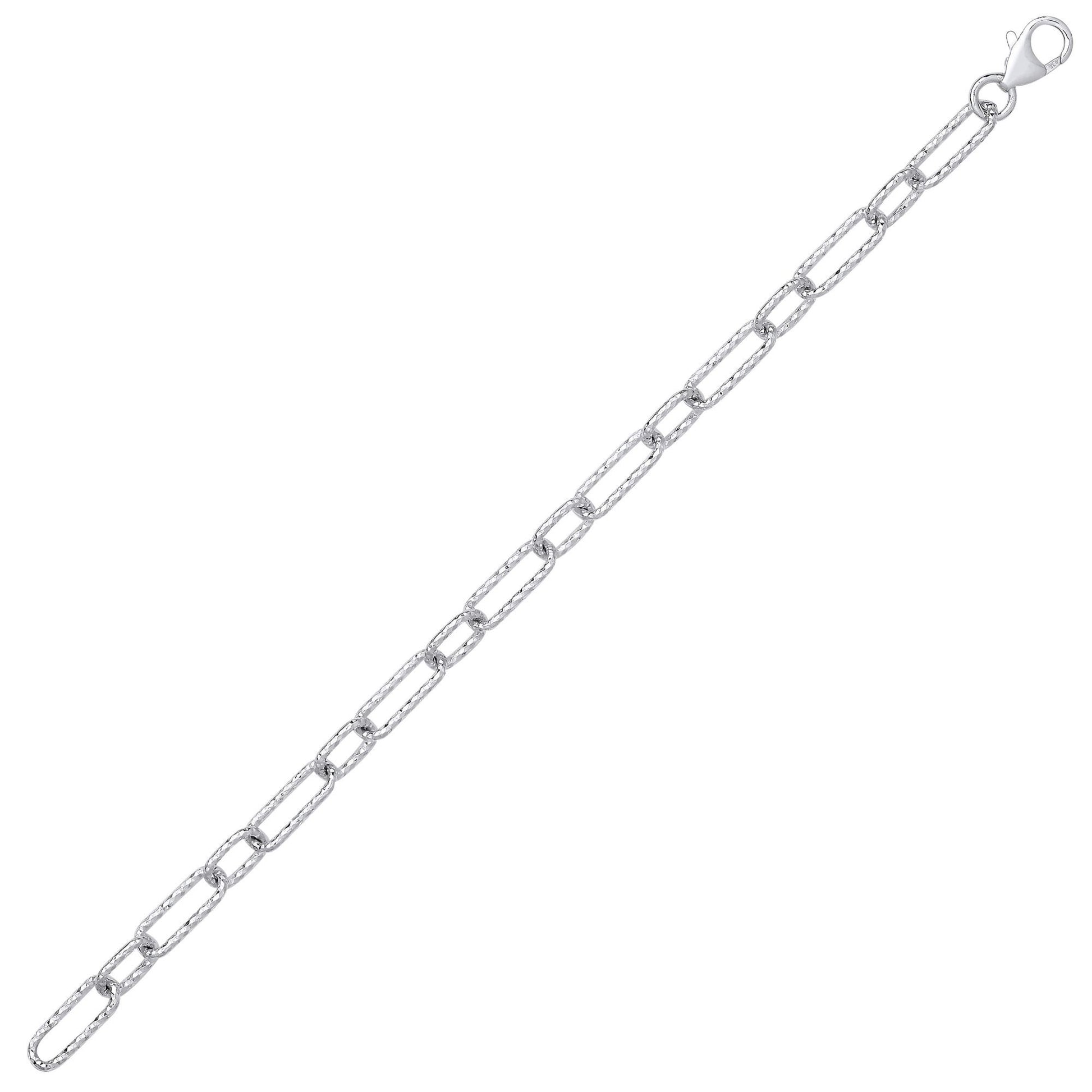 Silver  Hammered Oval Pill Paper Clip Chain Bracelet 5mm 7.5 inch - GVB529
