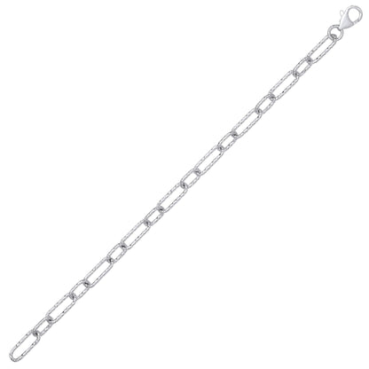 Silver  Hammered Oval Pill Paper Clip Chain Bracelet 5mm 7.5 inch - GVB529