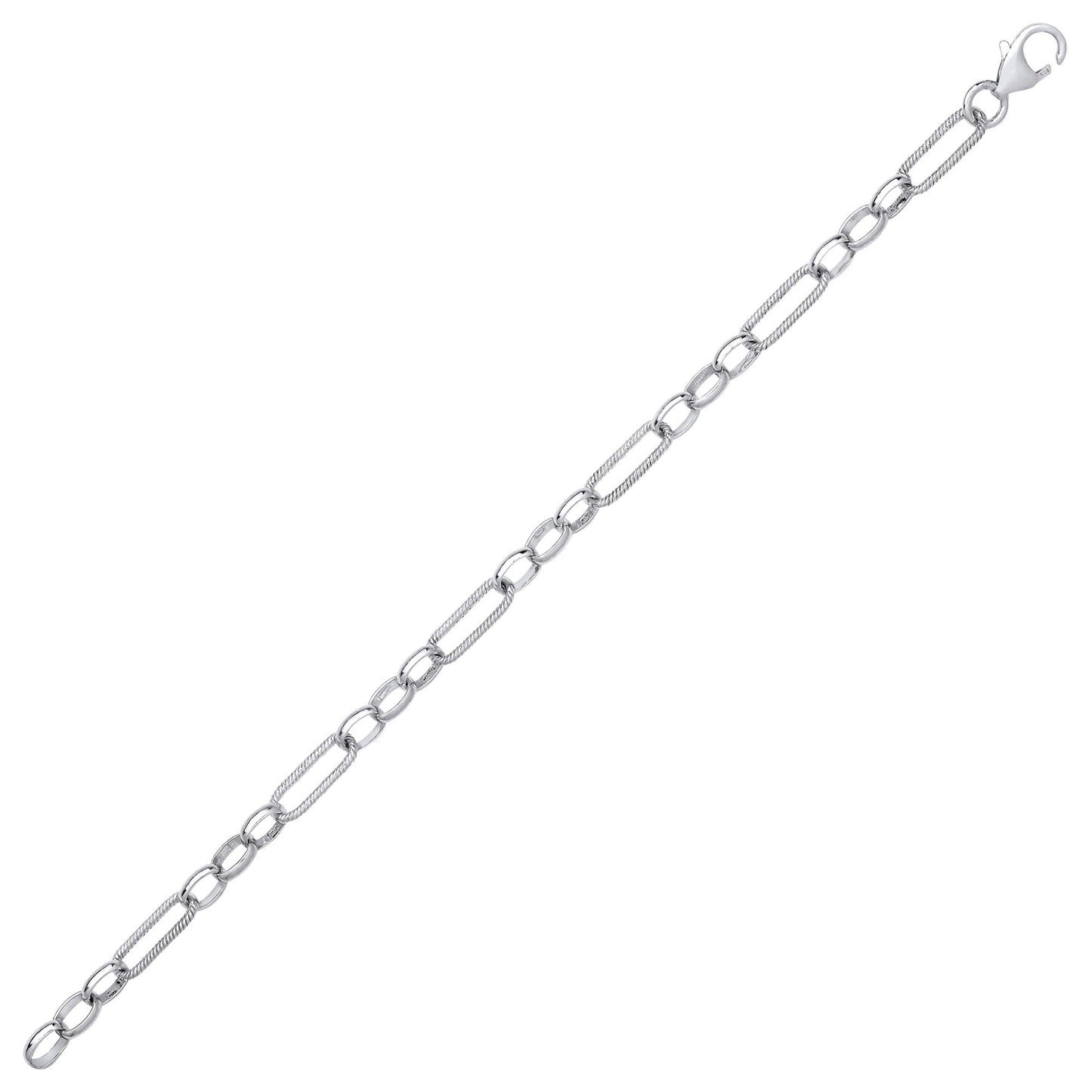 Silver  Figaro Twisted Oval Paperclip Belcher Chain Bracelet 7.5" - GVB531