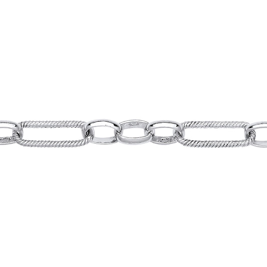 Silver  Figaro Twisted Oval Paperclip Belcher Chain Bracelet - GVB531
