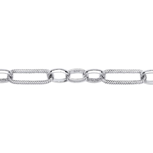 Silver  Figaro Twisted Oval Paperclip Belcher Chain Bracelet 7.5" - GVB531