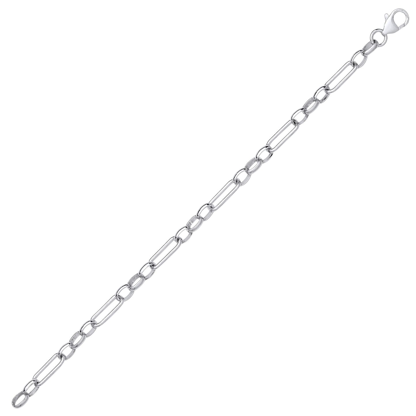 Silver  Figaro Oval Paperclip Belcher Chain Bracelet 5mm 7.5 inch - GVB532