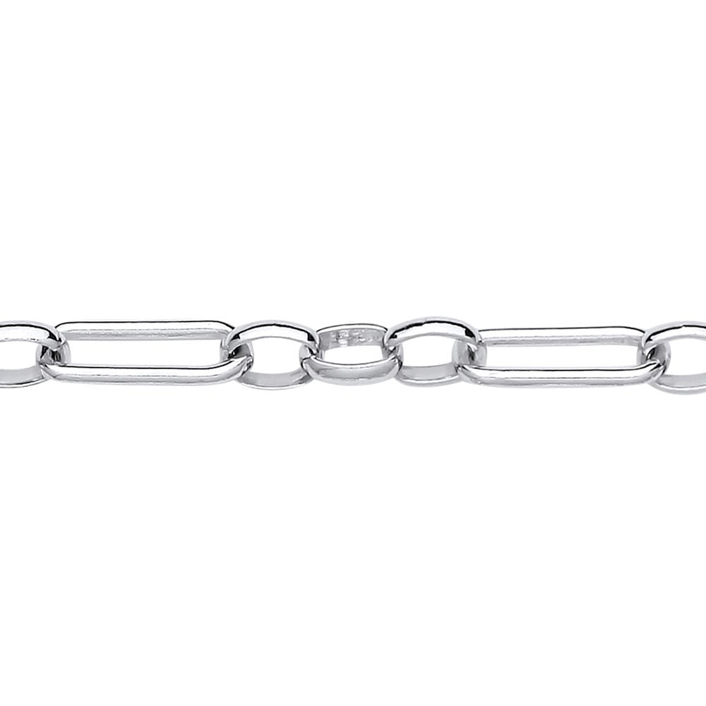 Silver  Figaro Oval Paperclip Belcher Chain Bracelet 5mm 7.5 inch - GVB532