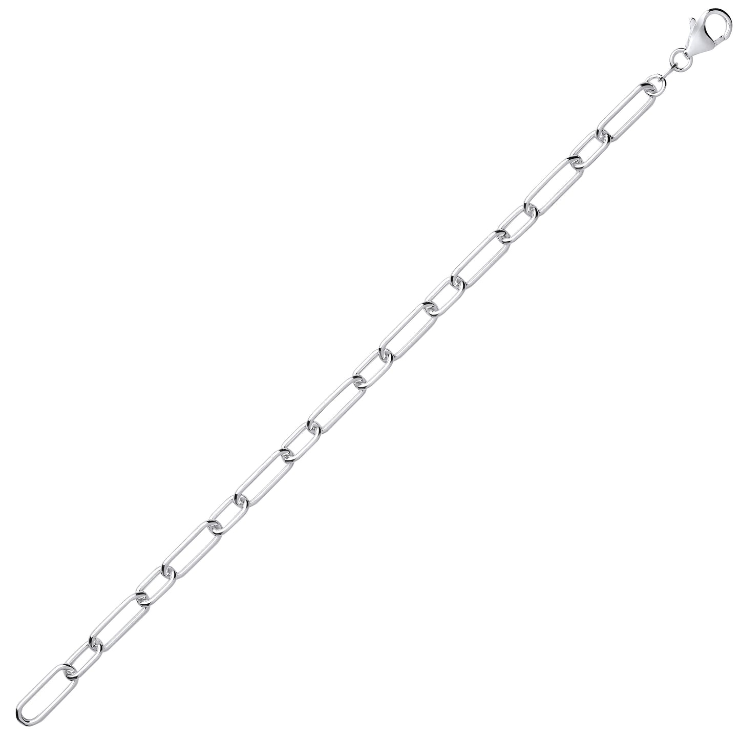Silver  Oval Pill Paper Clip Chain Bracelet - GVB533