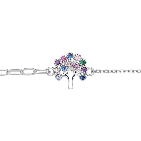 Silver  Pastel Tree of Life Rolo Charm Bracelet - GVB535