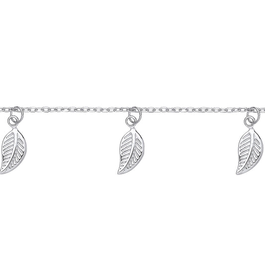 Silver  7 Lucky Feather Leaf Charm Bracelet - GVB536