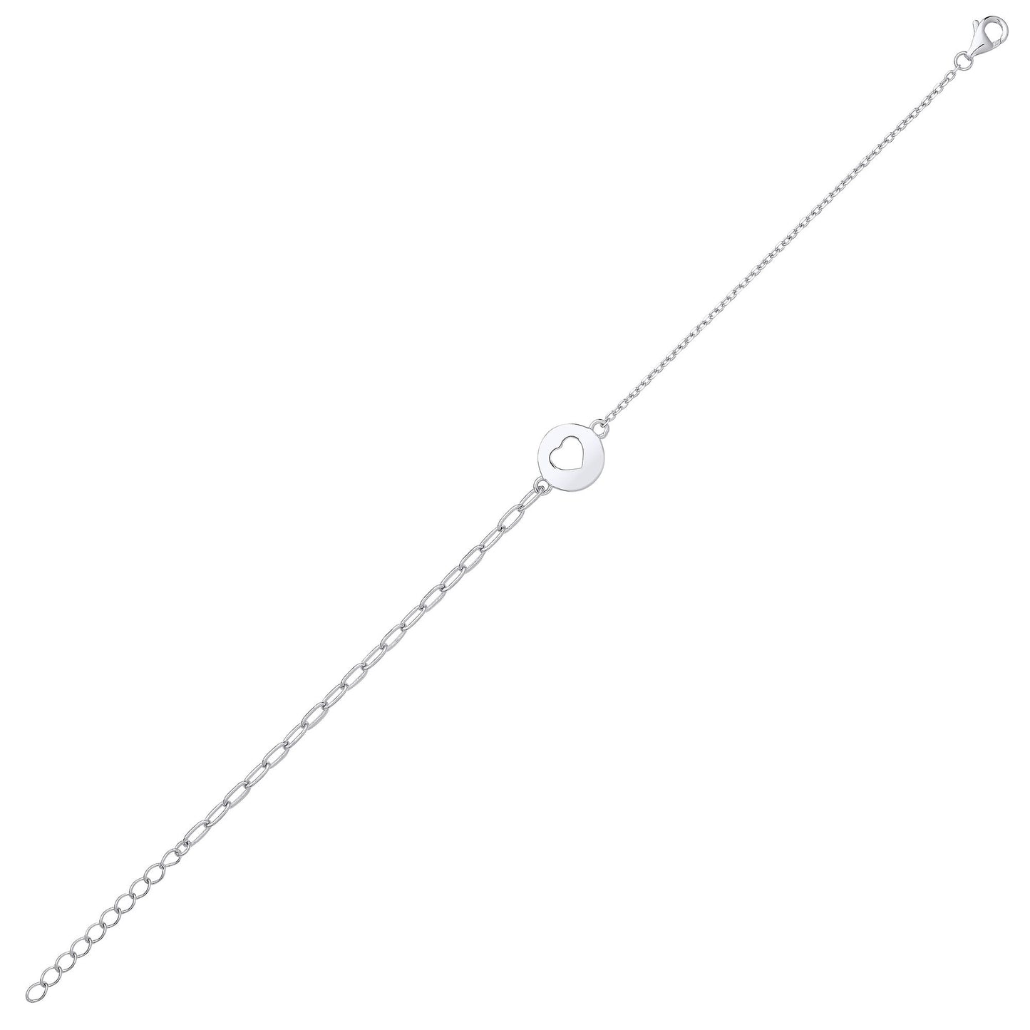 Silver  Love Heart Round Disc Tag Charm Bracelet 2mm 7 + 1 inch - GVB539