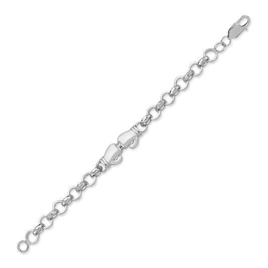 Kids Silver  Kid Gloves Boxing Engraved Belcher Charm Bracelet 7mm - GVB540