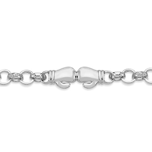 Kids Silver  Kid Gloves Boxing Engraved Belcher Charm Bracelet 7mm - GVB540