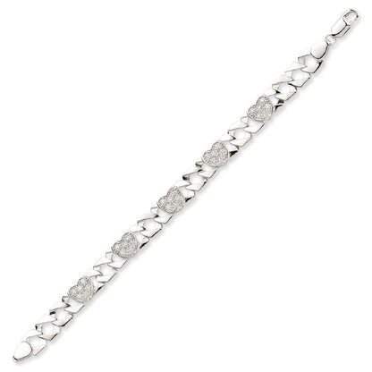 Kids Silver  CZ Love Heart Hexagon Curb Chain Bracelet 7mm 6" - GVB542