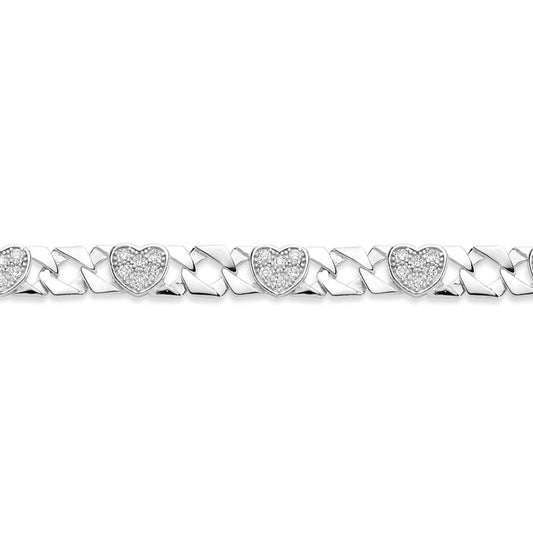 Kids Silver  CZ Love Heart Hexagon Curb Chain Bracelet 7mm 6" - GVB542