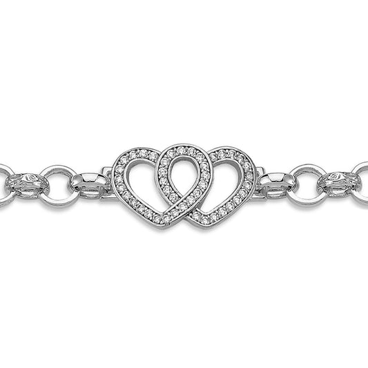 Kids Silver  CZ Infinity Entangled Hearts Belcher Bracelet 7mm - GVB544