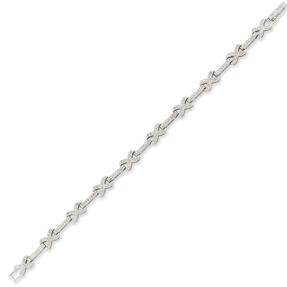 925 Silver  CZ Infinity Kisses & Bars Tennis Bracelet 6mm 7 inch - GVB545