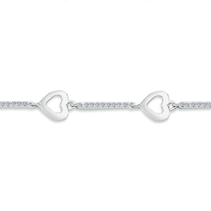 Silver  Love Hearts & Bars Tennis Bracelet - GVB546